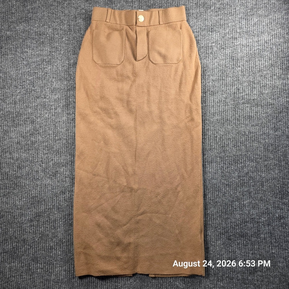 Maeve Anthropologie Brown Knit Maxi Skirt High Waist Pocket Back Vent Small